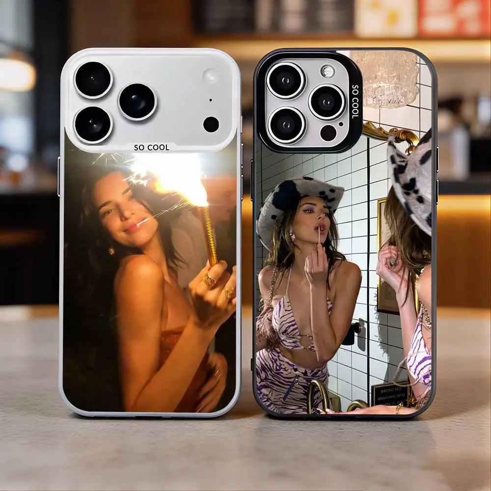 

K-Kendall J-Jenner The Supermodel Colorful Silver Back Phone Case For IPhone 17 16 15 14 13 12 11 Plus Pro Max Plus
