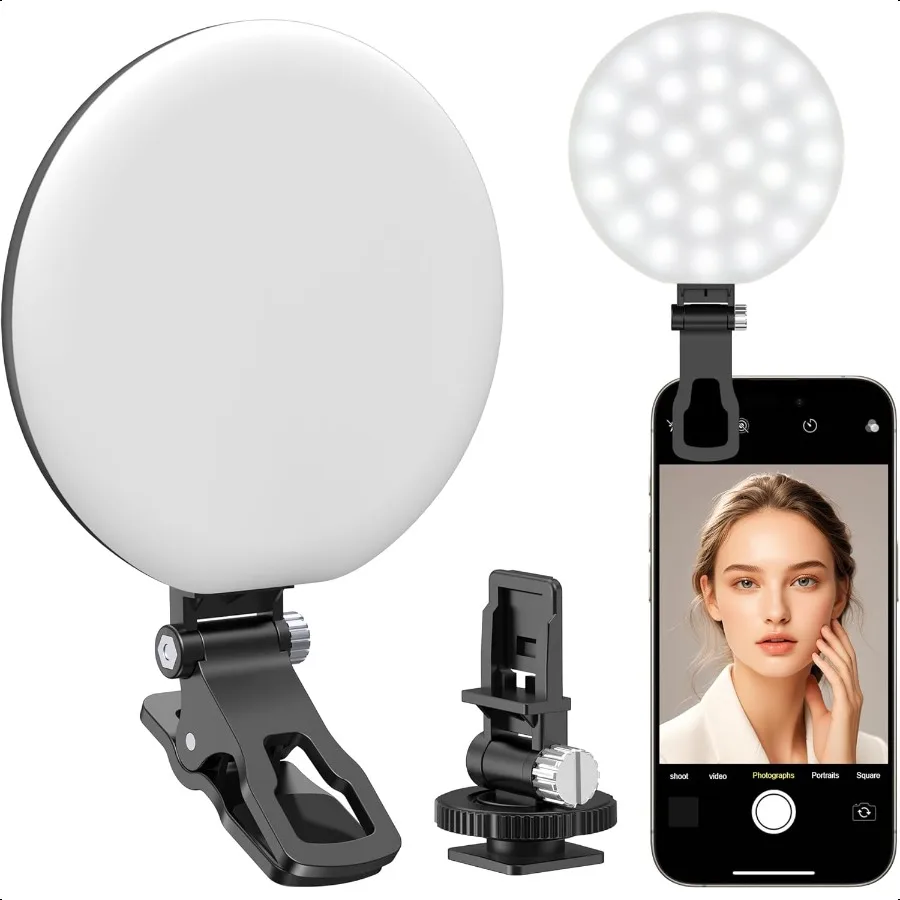 

60 LED Ring Light Rechargeable Selfie With Front Back Clip 25006500K Portable Phone Adjustable odes for iPhone iPad Tablet Lapt