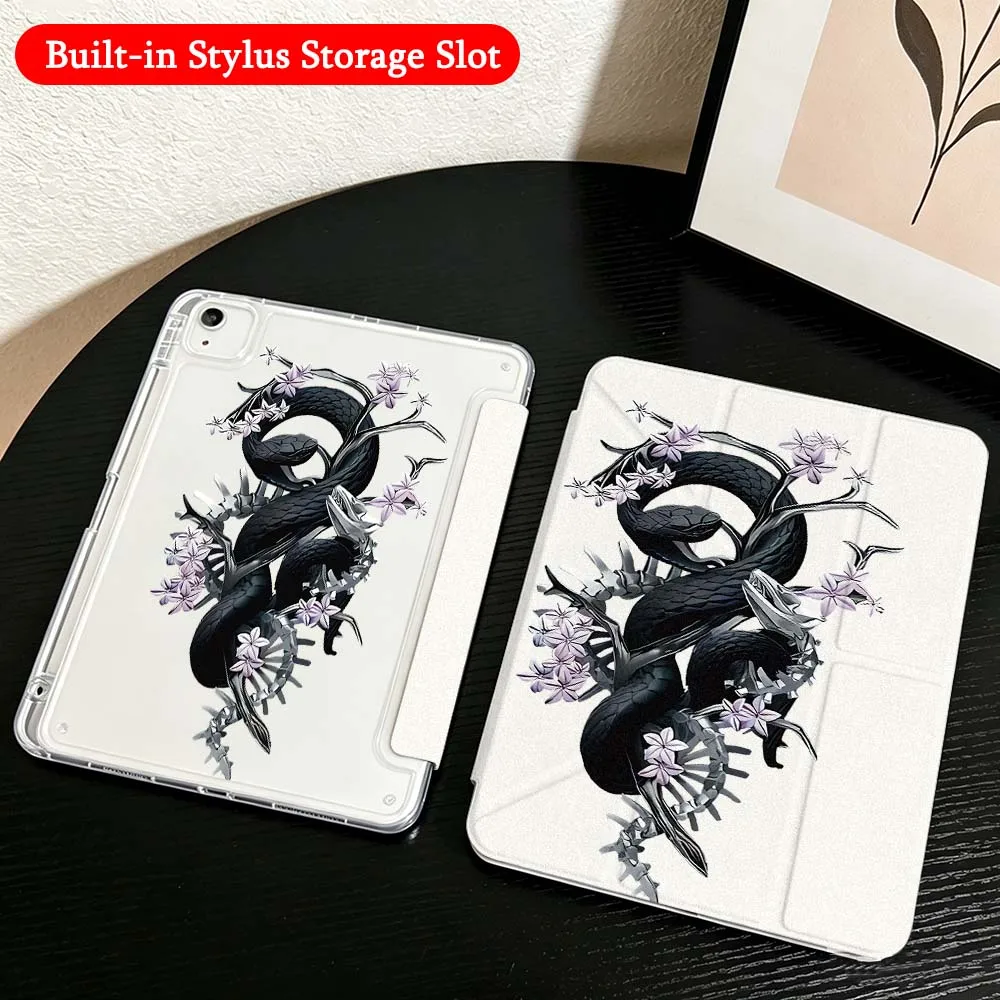 

Snake Purple Butterflies Case For iPad Mini Pro Air 5 6 7 8 9 10th 11th 11 9.7 10.9 13 inch Transparent Y-Shaped Folding Tablet