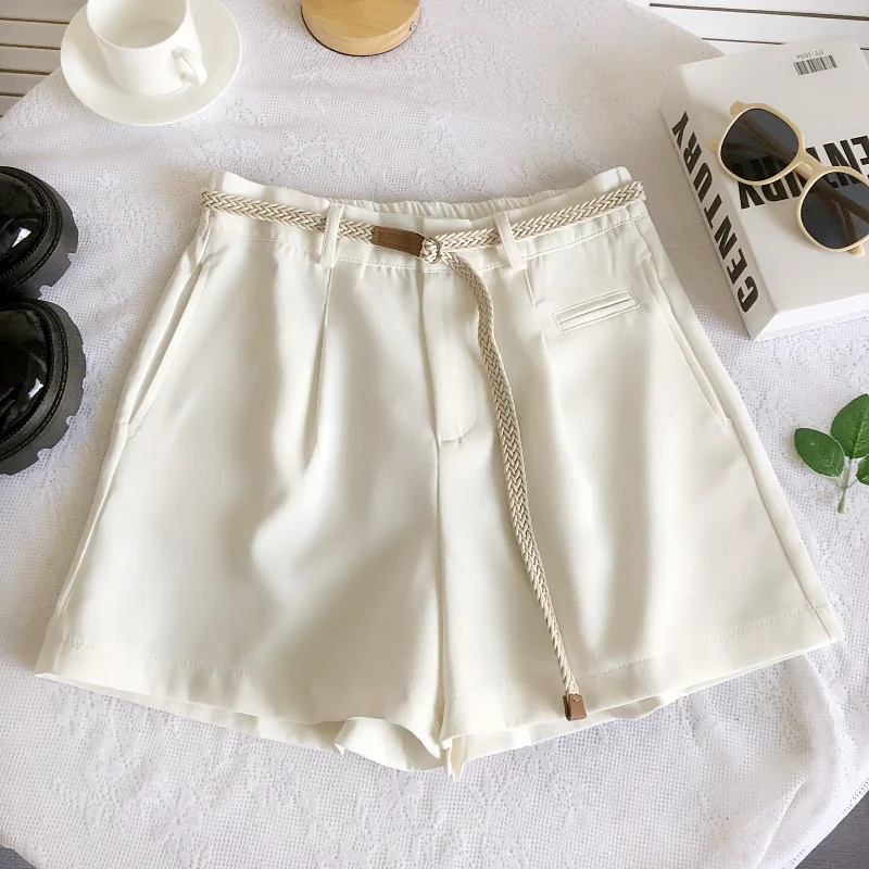 OCEANLOVE Women Pants Solid Spring Summer Basics High Waist Korean Fashion Shorts Belt Wide Leg Casual Loose Pantalones Cortos