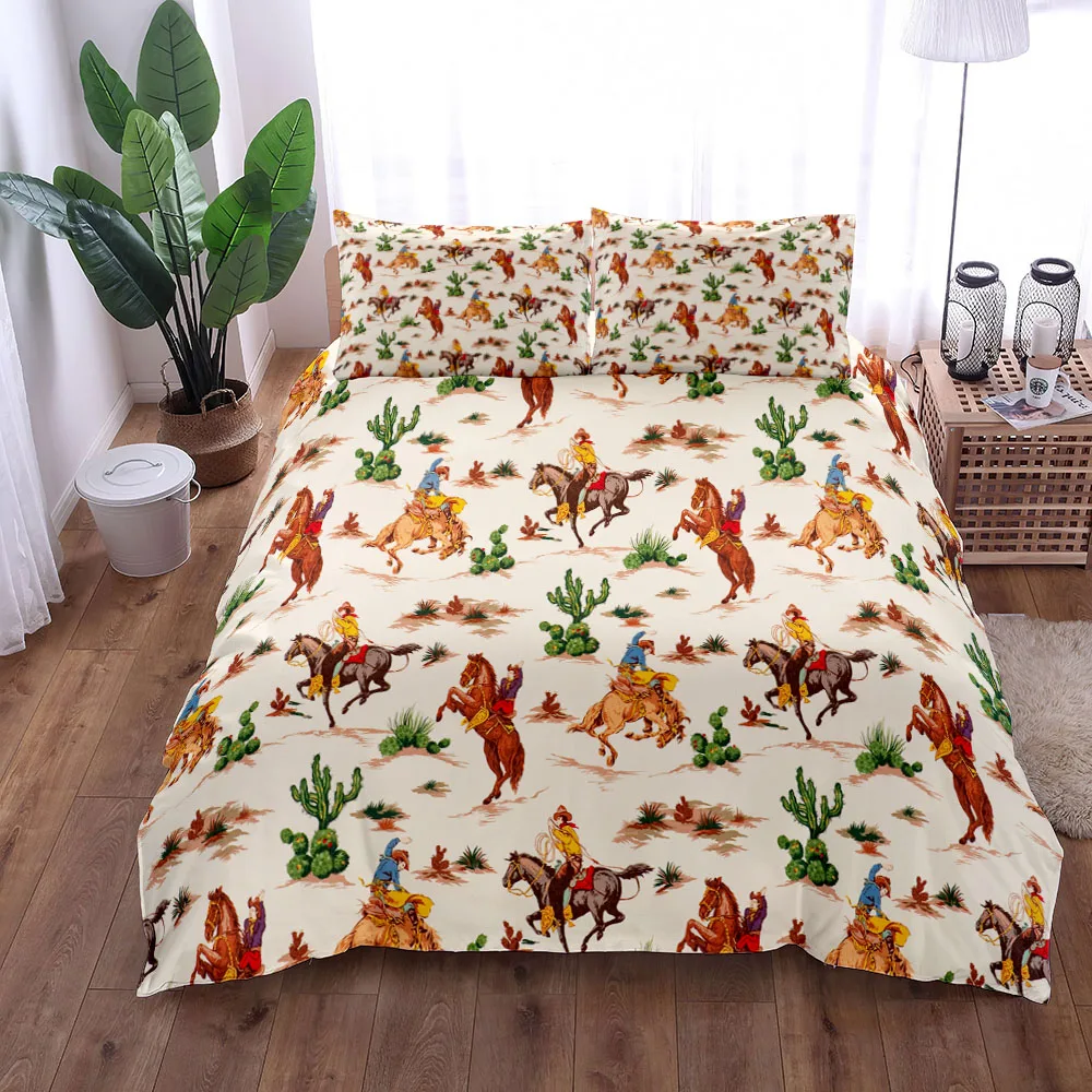 Retro Cowboys Camou Duvet Cover Set King Queen Double Full Twin Single Bed Linen Set