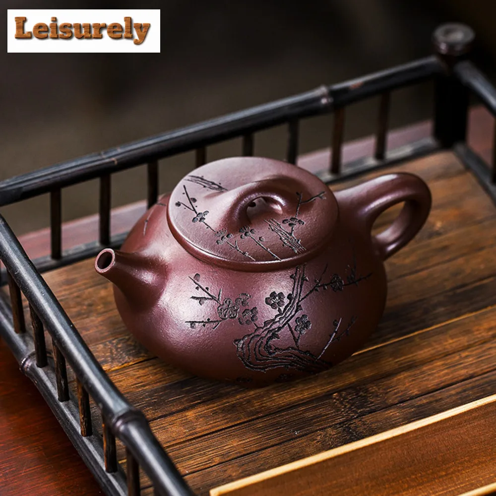 

340ml Yixing Purple Clay Teapot Famous Artists Hand Carved Tea Pot Tea Infuser Kettle Chinese Handmade Raw Ore Zisha Tea Set