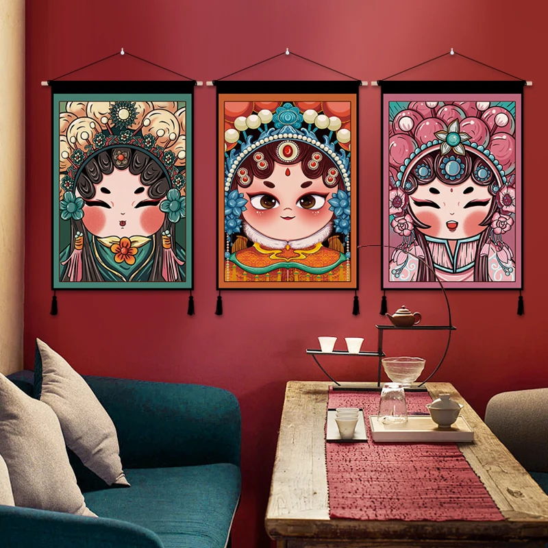 

Peking Opera Wall Picture Hanging Cloth Cartoon Opera Hua Dan Hanging Painting Bedroom Living Room Background Wall Decoration