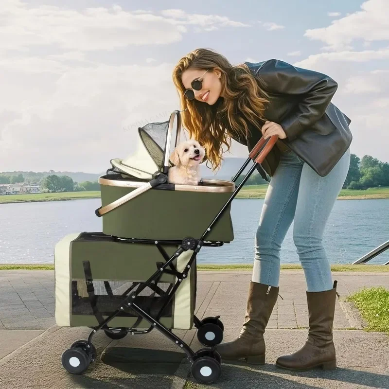 

Новая складная коляска-переноска для собак и других мелких/средних животных с отстегивающимися переносками, ремнями безопасности и 4 блокируемыми колесами