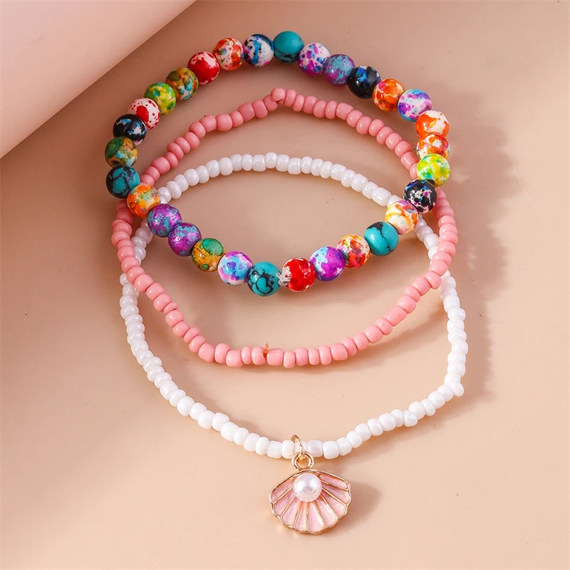 3-teiliges Set Modische Handgefertigte Perlenarmbänder für Frauen, Legierungs-Muschel-Herz-Anhänger-Armbänder, Schmuckgeschenke für Mädchen, Party, Festival – Detail 7
