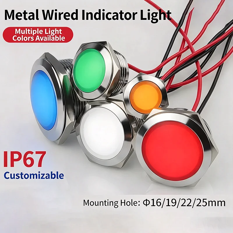12 16 19 22mm Metal LED Indicator Light   Warning LED Signal Light 12v 24v 220v Red Yellow Blue Green White Panel Installation