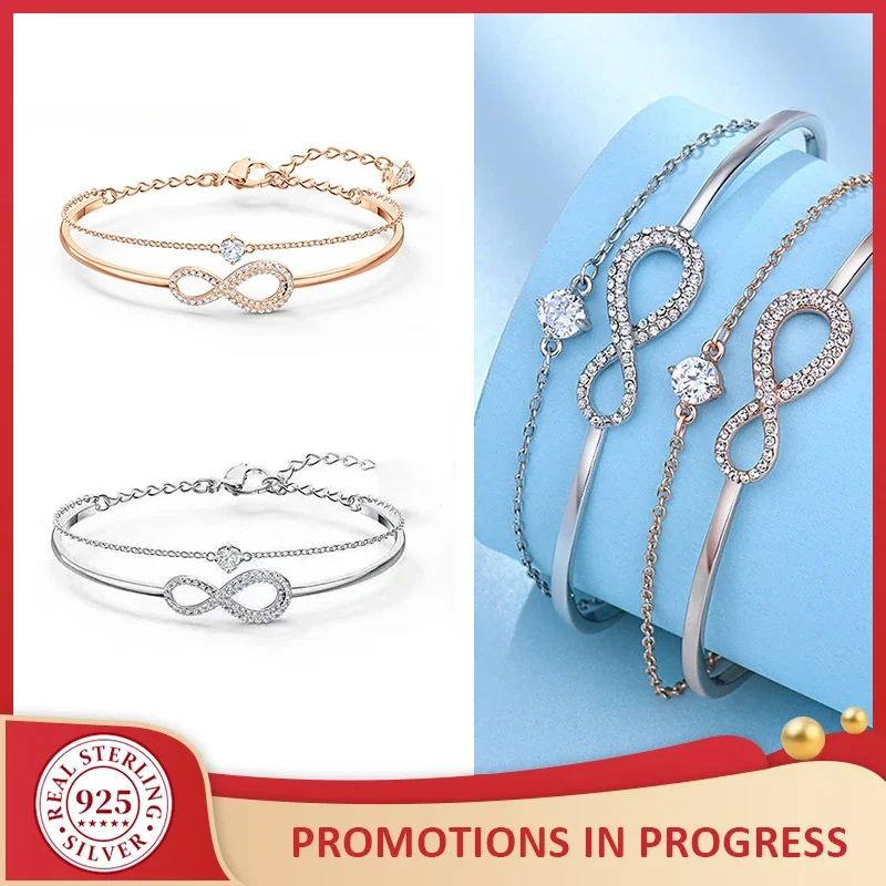 

Double Irregularly 925 Silver Classic Zricon Bracelet for Women Fashion Bracelets Party Christmas Gifts Women's Fine Jewelry