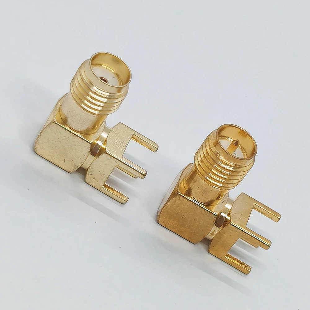 5 Stück SMA-KWE 90 ° Winkel-RF-Stecker SMA PCB-Montage, verlängertes Gewinde 14,5/17/19/20/23mm, vergoldeter Koaxial-Antennenanschluss – Detail 3
