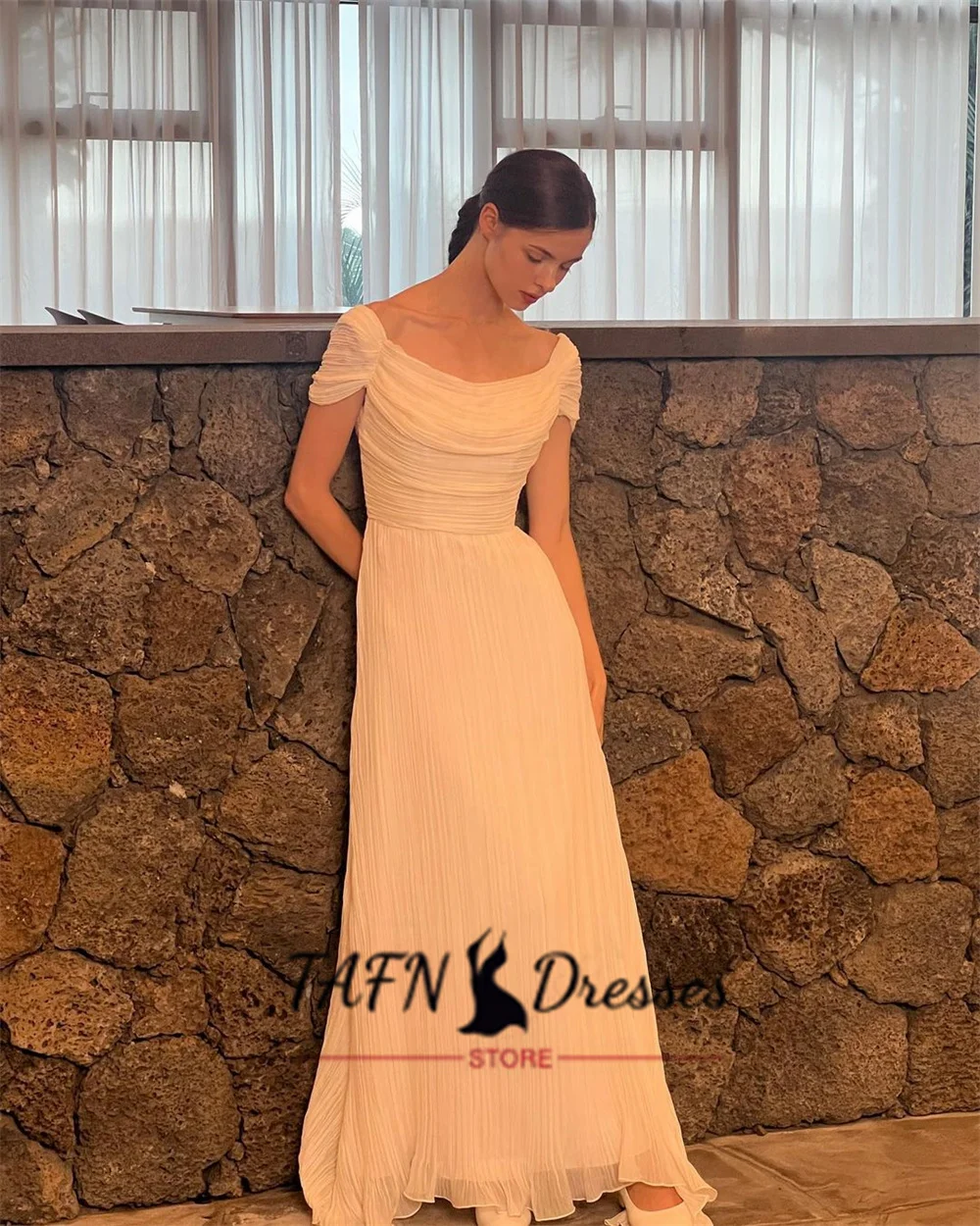 TAFN Korea Simple Wedding Reception Dresses Off the Shoulder Photo Shoot A-line Bridal Gown Elegant Floor-Length Evening Dresses