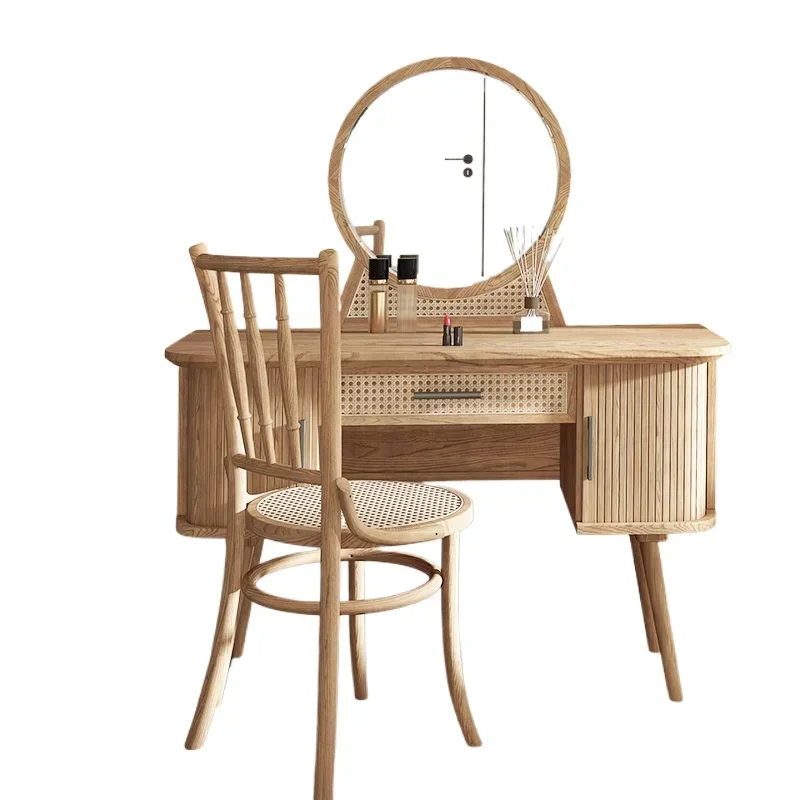 Japanese-style silent wind solid wood dresser rattan modern simple storage makeup table