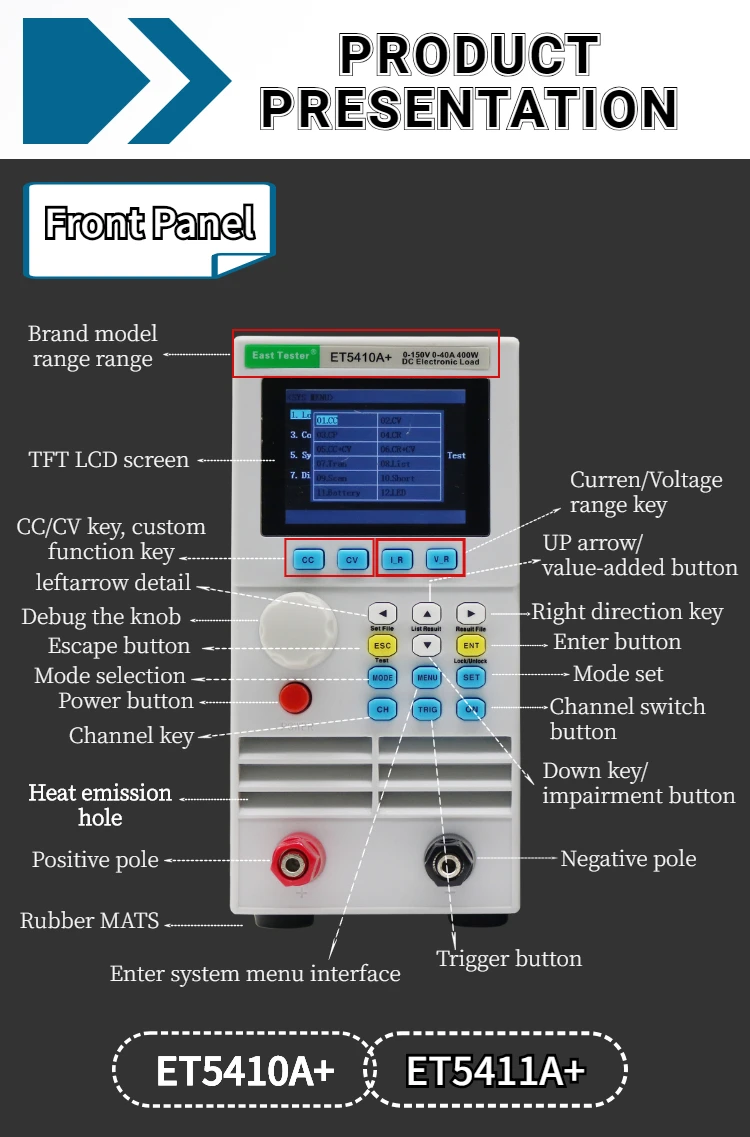 Programowalne obciążenie elektroniczne DC ET5410A + miernik pojedynczy/dwukanałowy Tester pojemności baterii 150 V/500 W 40A 400 W ET5420A + KDL8410