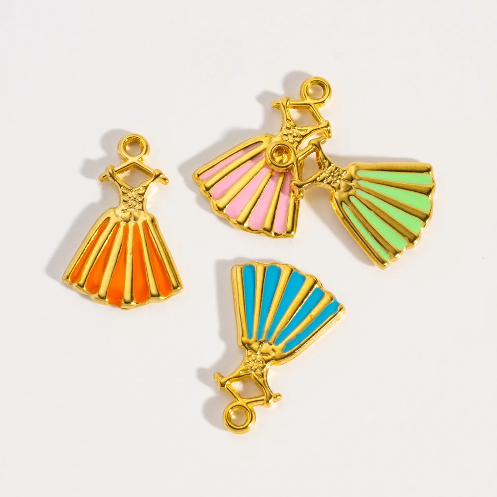 5Pcs Stainless Steel Multicolour Dress Dripping Oil Skirt Charms Pendant Fine Polishing DIY Jewelry Accessories