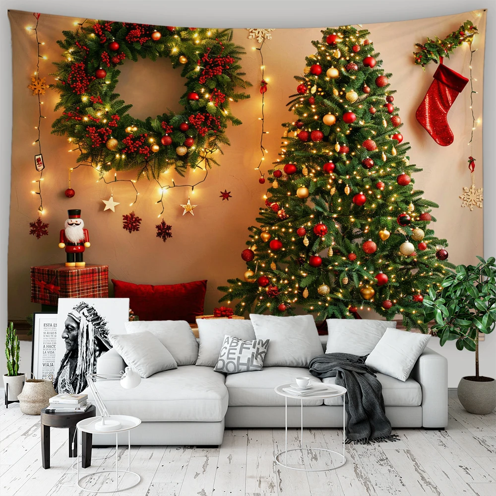

1pc Christmas tapestry, festive Christmas tree snow landscape decoration tapestry, Christmas photography background cloth