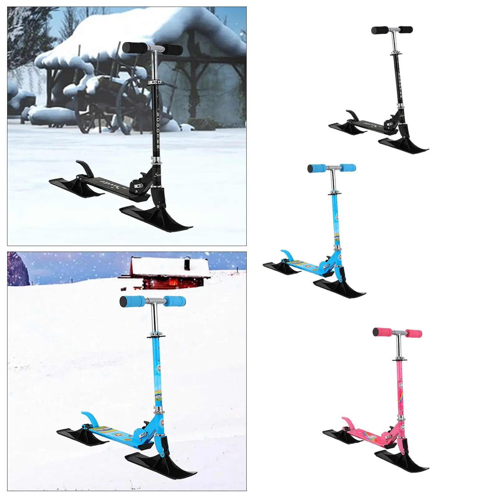 Kids Snow Scooter 2 Wheeled Scooter Balance Training Conversion Lightweight Adjustable Height for Child Two Wheel Sled