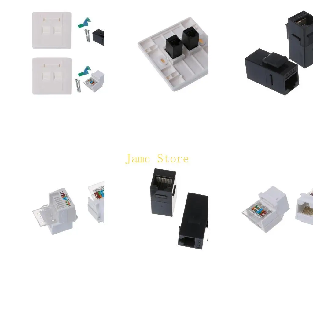 LX0B 86x86mm 2 Ports Cat6 Rj45 Wall Plug LAN Internet Straight Plug