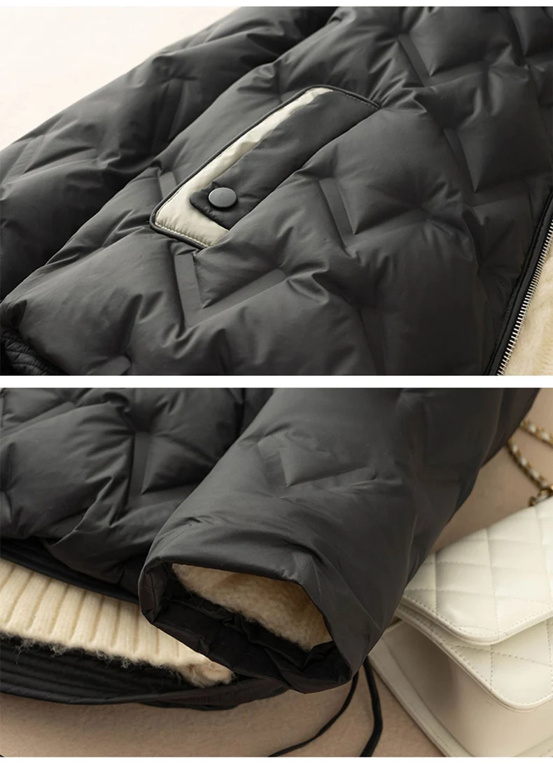Schinteon Women 90% White Duck Down Jacket Loose Casual Autumn Winter Outwear Patchwork Coat with Hood 2026 New Arrival