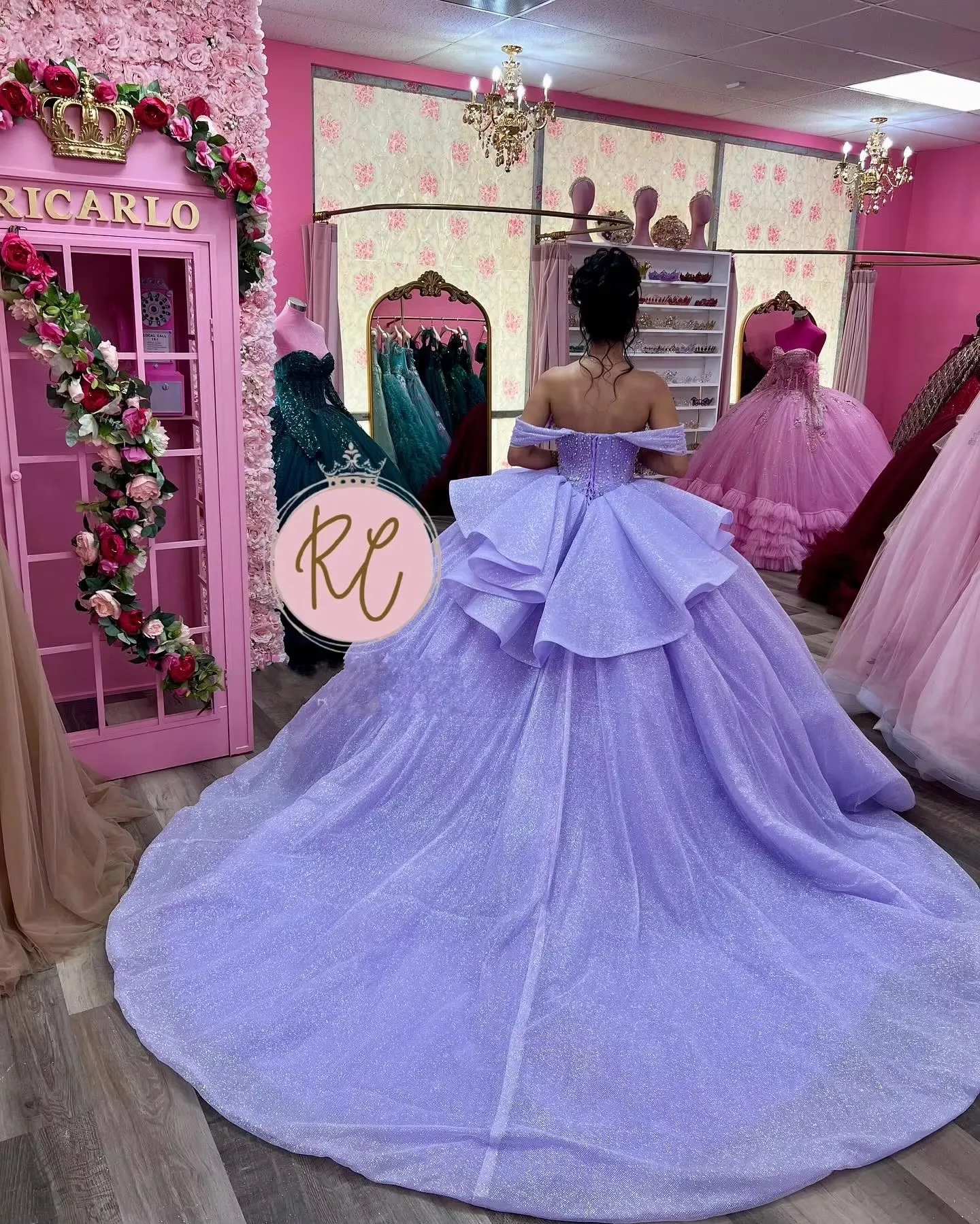 ANGELSBRIDEP Lavender Quinceanera gaun bola gaun manik-manik berkilau busur korset manis 16 pesta putri Vestidos De 15 a00os