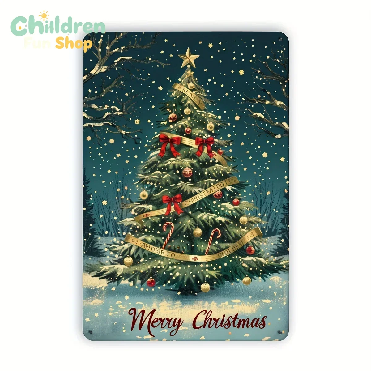 Christmas Tree Metal Tin Sign, Vintage Wall Decor for Indoor & Outdoor, Foil Art Engraving, Festive Holiday Hanging Iron Post