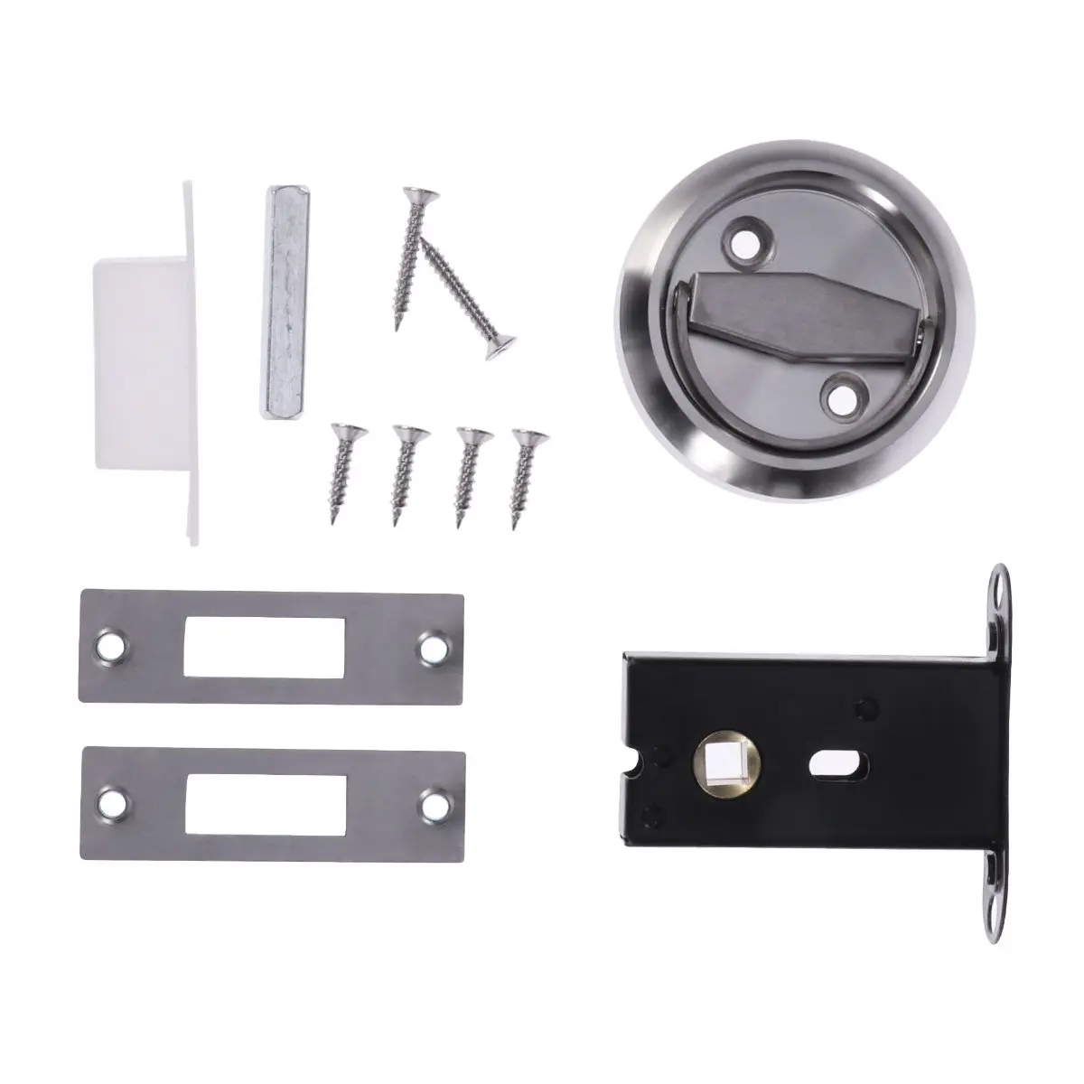1Set Recessed Hidden Door Lock Silver Stainless Steel 10x8x1.5cm DIY Combination Mechanical Lock for Privacy Bedroom Storeroom