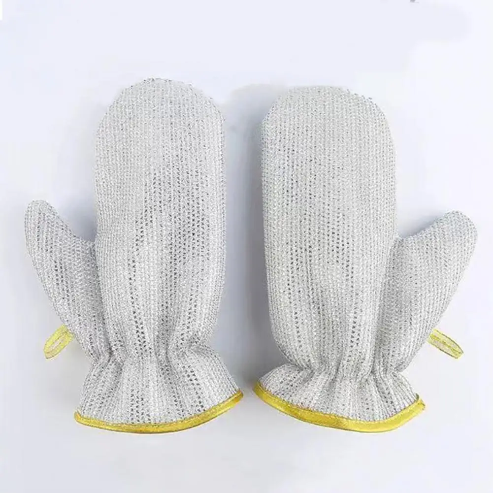 Heat-insulating Dishwashing Glove Steel Wool Bamboo Fiber Dishwashing Glove with Hanging Loop Scratch Free Pot Pan Scrubber Heat