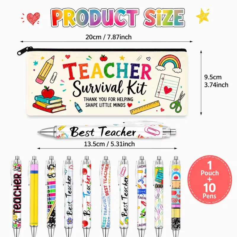 11 Pcs Teacher Stationery Set Include 1 Pencil Case 10 Teacher Ballpoint Pens Gift For Class Office Teacher’s Day Thanksgiving