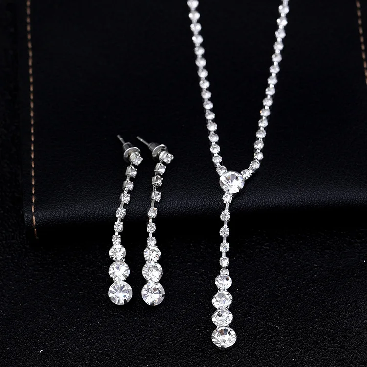 Luxury Fashion Banquet Wedding Jewelry Set for Women Charm Tassel Crystal Zircon Necklace Earrings Set of 2 Anniversary Gift