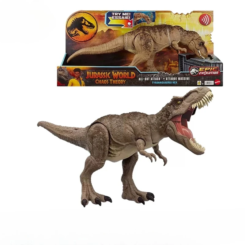 Figura de Acción de Dinosaurio Mattel Jurassic World Chaos Theory Tyrannosaurus Rex All Out Attack, Modelo Gigante para Niños con Efectos de Sonido
