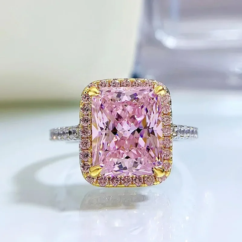 2023 Square Pink Diamond Ring 100% Real 925 sterling silver Party Wedding band Rings for Women Bridal Engagement Jewelry