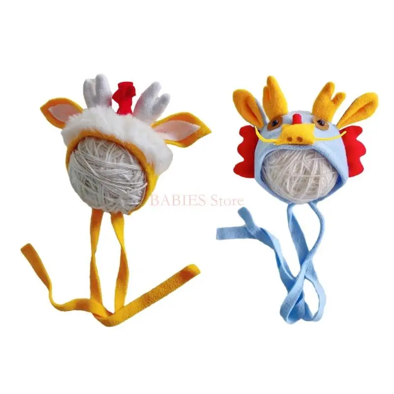 

C9GB Baby Photography Props Zodiac Plush Dragon Hat Newborn Photo Costume Hat Chinese Festive Photoshooting Hat Headdress