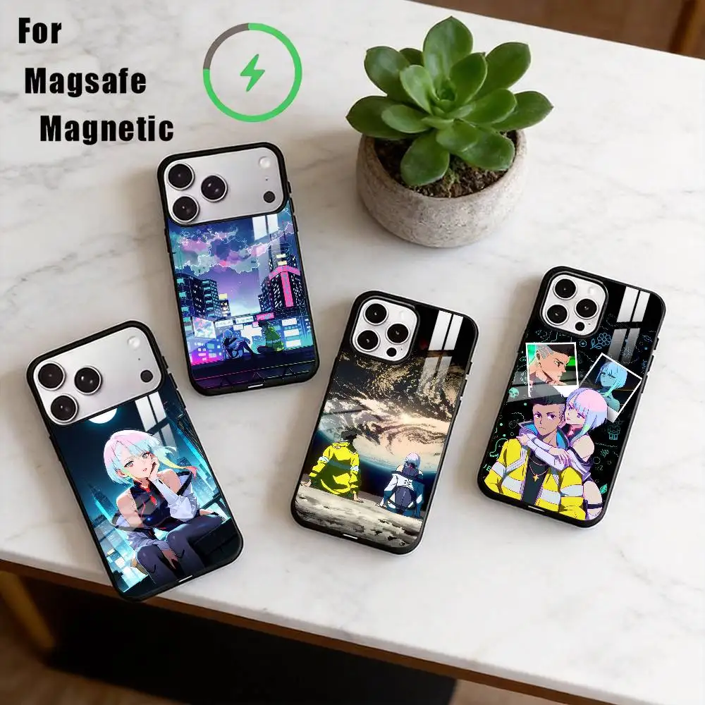 

C-Cyberpunk Edgerunners Phone Case Magnetic with Magsafe Wireless Charging For iPhone17,16,15,14,13,12,11 Plus,Pro