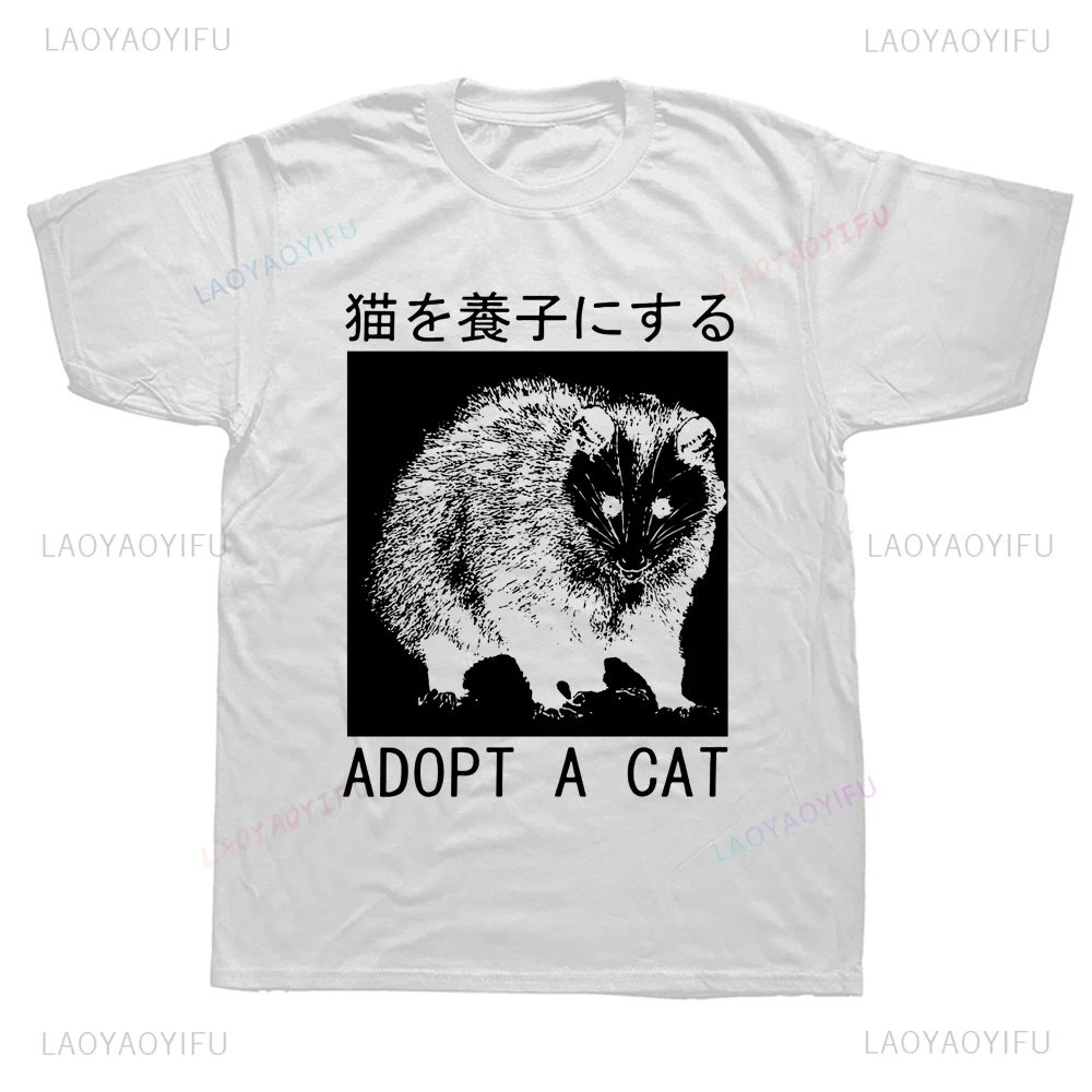 Japanese Adopt A Cat Opossum T Shirts Graphic Cotton Streetwear Short Sleeve Birthday Gifts Summer Style T-shirt Mens Clothing