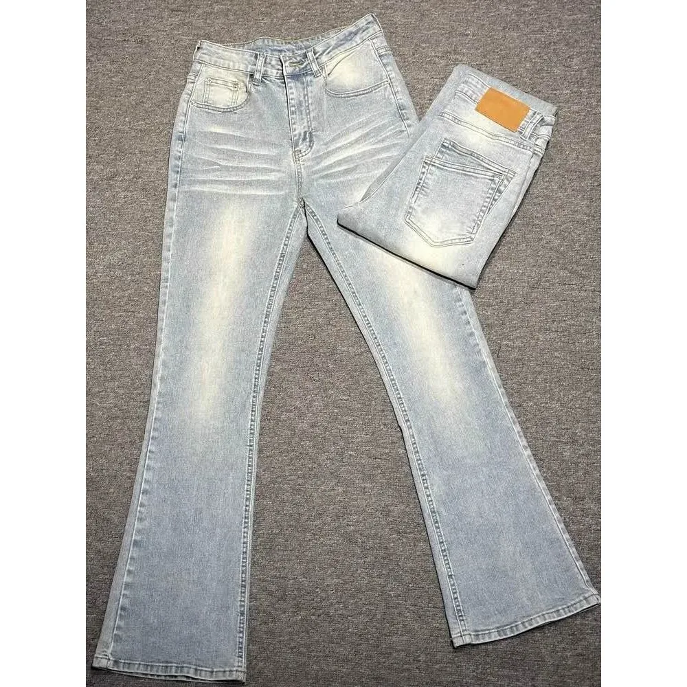 Cleanfit American Style Slim Fit Jeans Men's Casual Washed Light Blue  Bell Bottoms Straight Leg Jeans for Teens