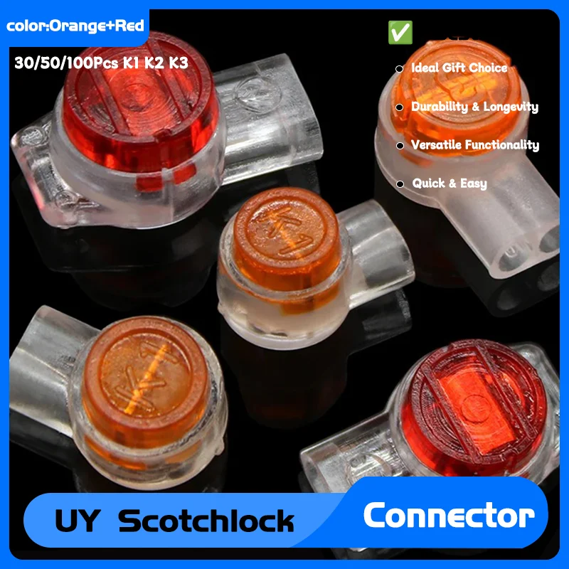 

Connector UY Wiring Sub Network Cable Wiring Sub Waterproof Wiring Network Cable Telephone Line Terminal 30/50/100Pcs K1 K2 K3