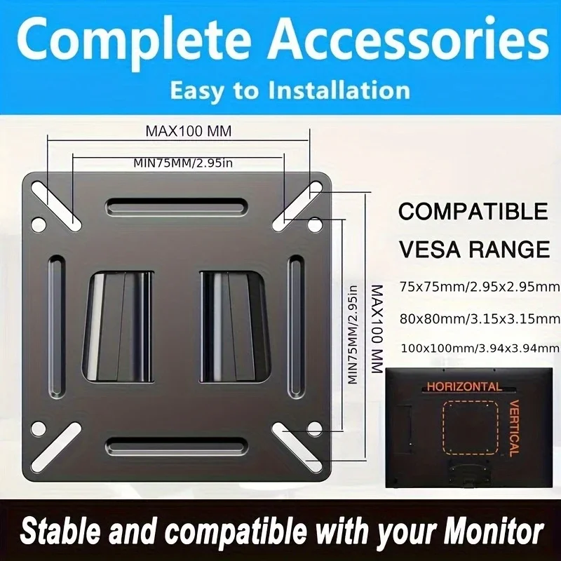 Universal Metal TV Wall-Mounted Snap Fastener Bracket VESA 75/100 10-27 Inch LCD LED Monitor Flat Panel Frame TV Mount