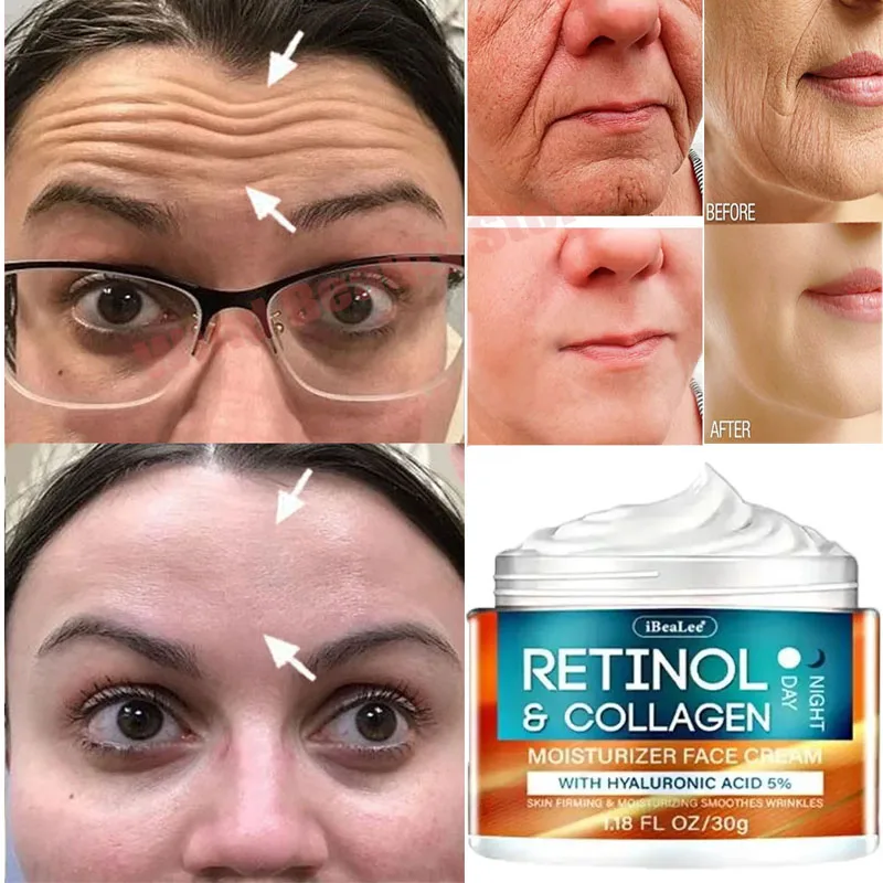 Retinol krim penghilang keriput wajah, kosmetik Korea pengangkat garis halus Anti Penuaan melembabkan mencerahkan perawatan kulit