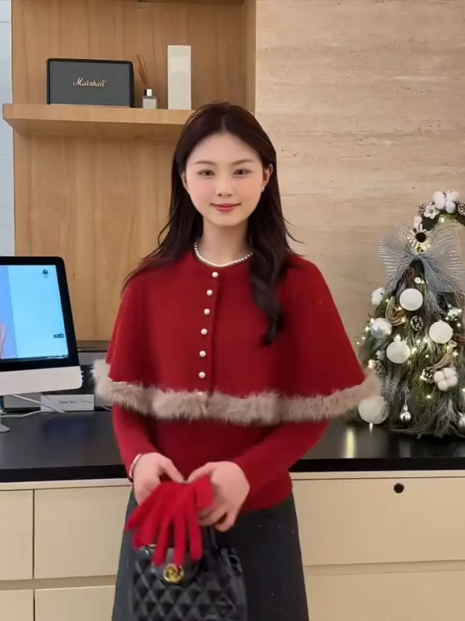 

Женский вязаный комплект-двойка: свитер и накидка. Новинка весенней коллекции. Модная повседневная свободная верхняя одежда с длинными рукавами и круглым вырезом.