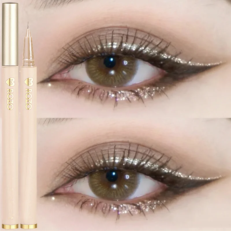 Delineador de ojos líquido ultrafino, sombra de ojos con brillo de diamante, maquillaje negro, marrón, duradero, resistente al agua, delineador de ojos de secado rápido, lápiz cosmético