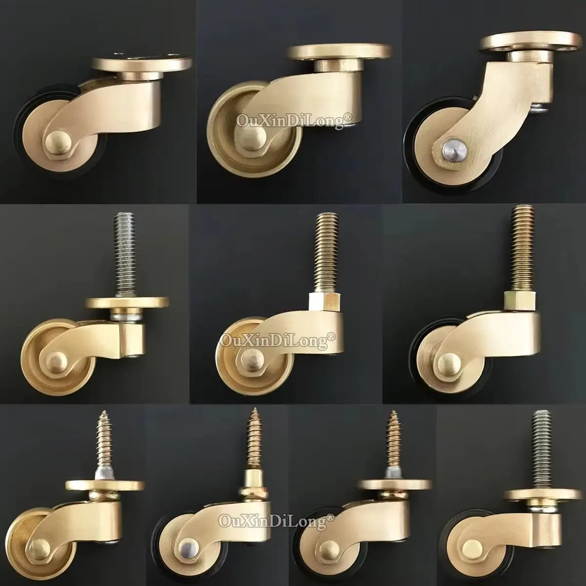4PCS 1'' Pure Brass Casters Ultra-Low Height Table Chair Sofa Cabinet Furniture Castors 360° Swivel Wheel Smoothly Moving Roller