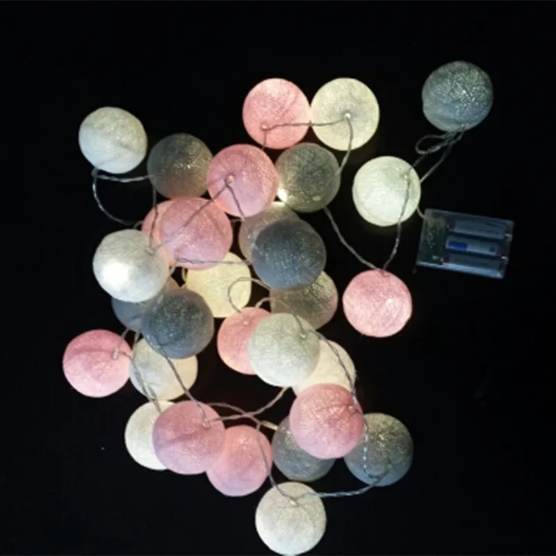 Mixed White-Pink-Gray Cotton Ball String Lights for Patio,Wedding Party, Luminaria, Christmas, Natal Garland Decor, USB