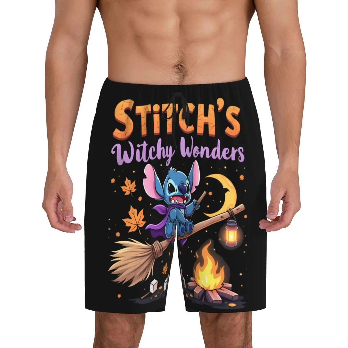 

Custom Halloween Stitch Pajama Shorts Sleepwear Men Elastic Waistband Sleep Lounge Short Pjs with Pockets