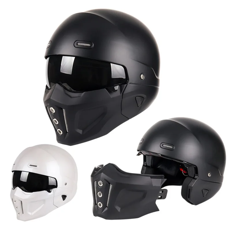 Retro Unisex Motorcycle Helmet Full Face Electric Bike Scorpion Design 3C Certified Four Seasons Half Helmet Combination