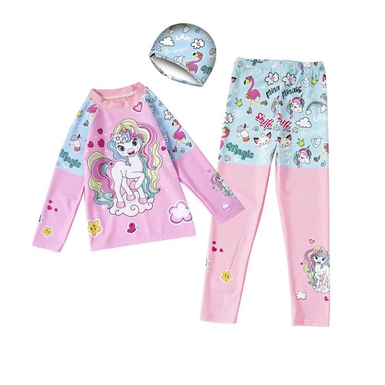 Kinderbadpak uit één stuk met lange mouwen MeisjesZonnebrandcrème Cartoon Badmode Studenten Hete lente Sneldrogend zwempak