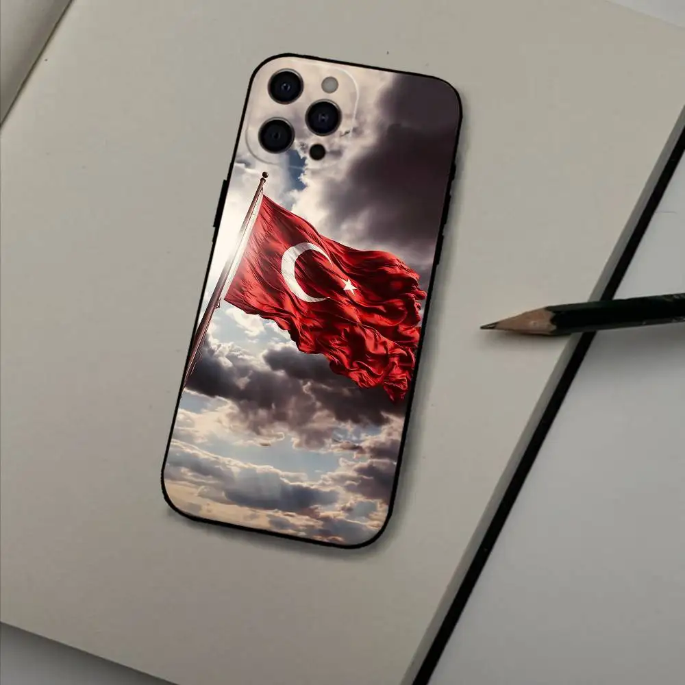 1 قطعة T-تركيا T-التركية العلم التركي جراب هاتف آيفون 17,16,15,14,13,12 زائد ، ماكس لينة سيليكون غطاء أسود