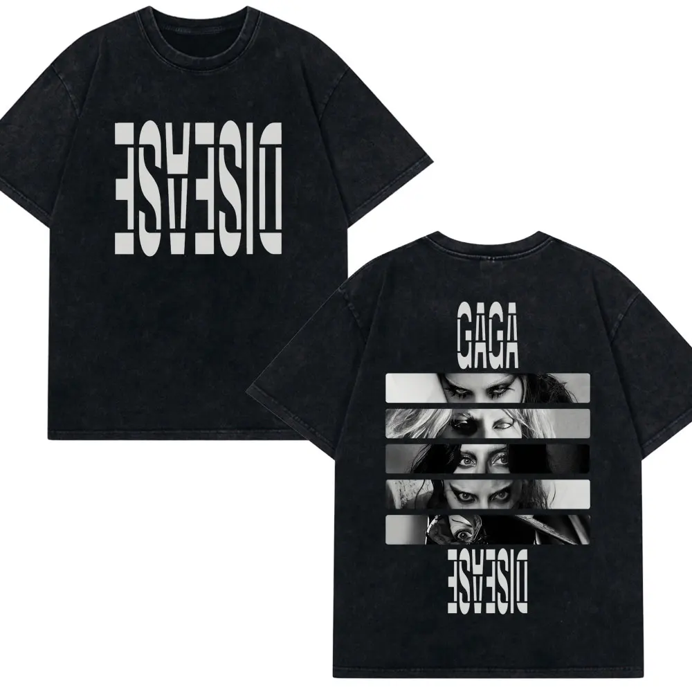 Lady Gaga Disease Graphic Washed T-Shirts Men Women 100% Cotton Fashion T Shirt Casual Oversized Summer Short Sleeve Streetwear