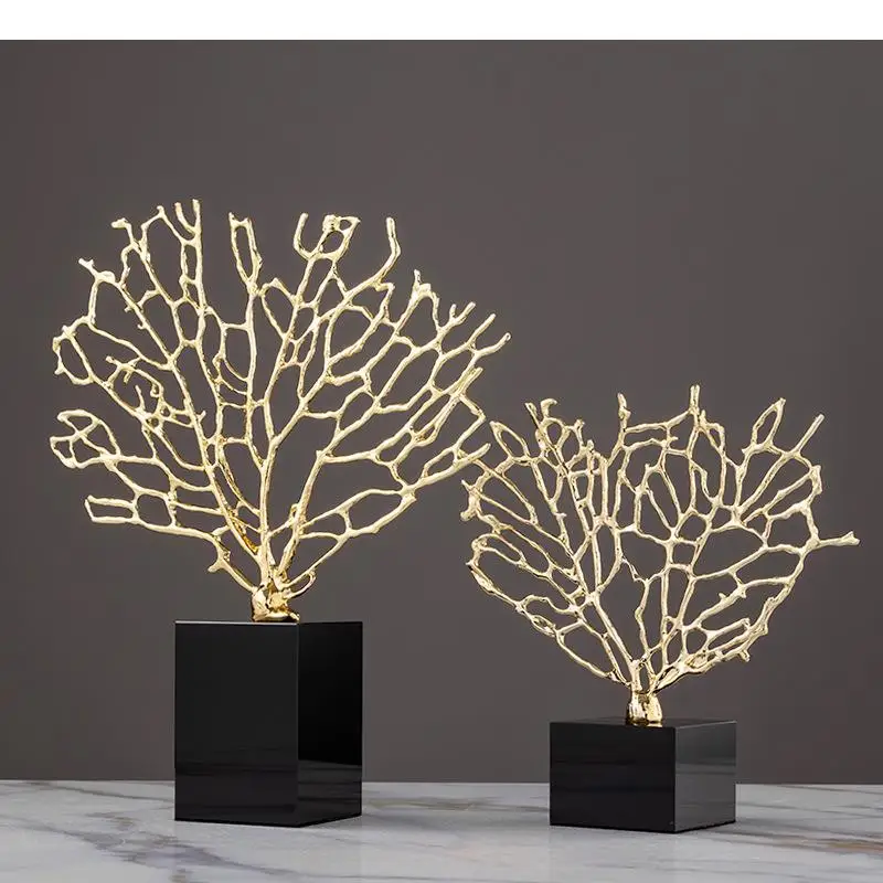 

Minimalist Alloy Coral Crafts Ornaments Black Crystal Base Desktop Decor Artwork Statuette Living Room Decoration Furnishings