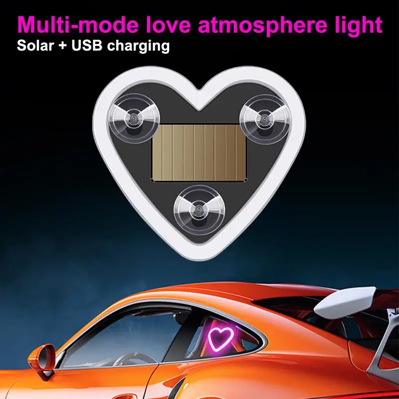 1Pc Car Heart LED Light Solar Neon Perfect Window Decoration for Auto Lovers