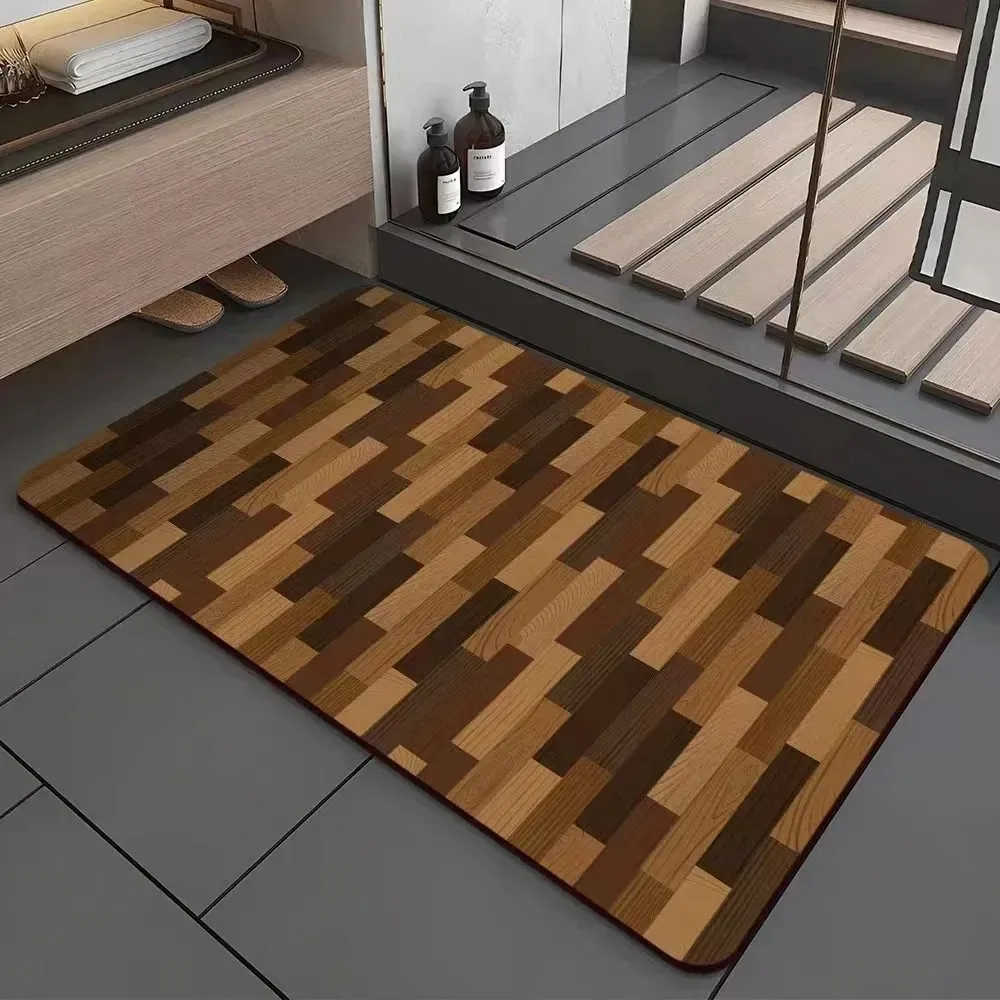 VIKAMA Einfache Holzmaserung Rutschfeste Saugfähige Badematte Minimalistischer Badezimmerteppich