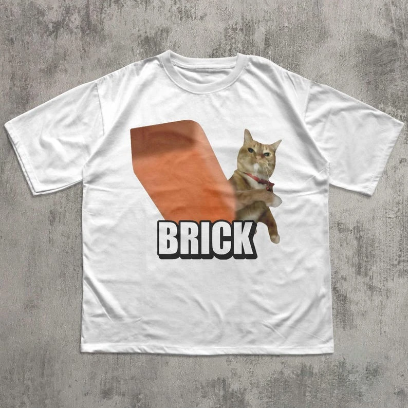 Funny Cat Throwing Brick T-shirt Oversized Unisex Streetwear Trendy Cotton Fashion Street Casual Classic Loose hot product soft