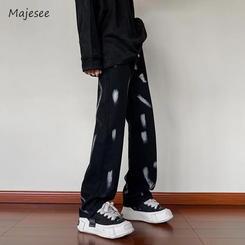 Tie Dye Jeans Men Advanced Streetwear Daily Spring Autumn Oversize Straight Splash Ink American Style Male Mopping Trousers Cozy