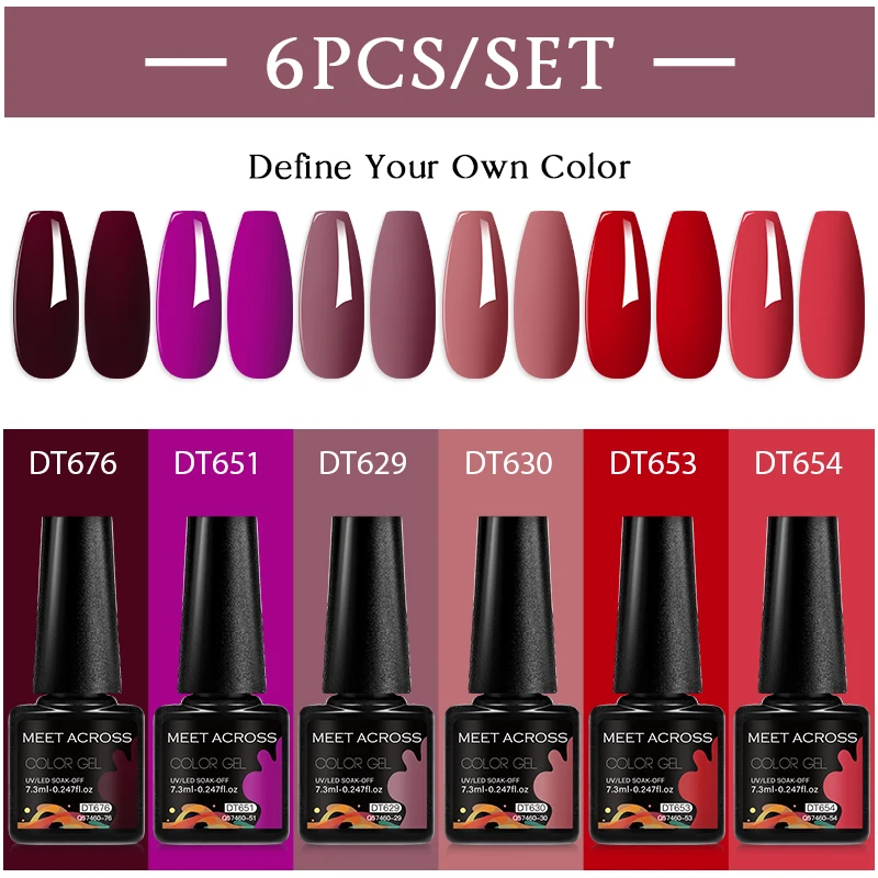 MEET ACROSS 6 Teile/satz 7,3 ml Dark Purple Serie Gel Nagellack Herbst Semi Permanent Nail art UV Gel Lack Nagel liefert